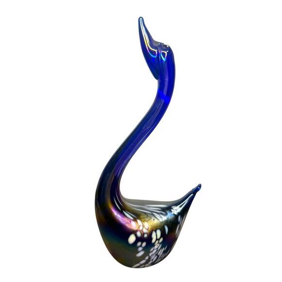 Vintage Iridescent Cobalt Blue Glass Swans Art Hand Blown Glass Set of 2 - Picture 3 of 7
